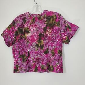 Vintage Styled Sybil Purple Floral Short Sleeve Blouse with back buttons…